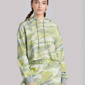 NEW Green Swirl Sz Small Casual Wear Oversized Roomy Cropped Hooded Sweatshirt